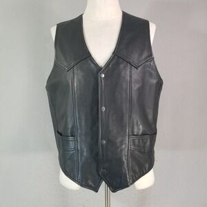 Pro Rider Leather Vest Men Large Black Biker Motorcycle Waistcoat Button Front